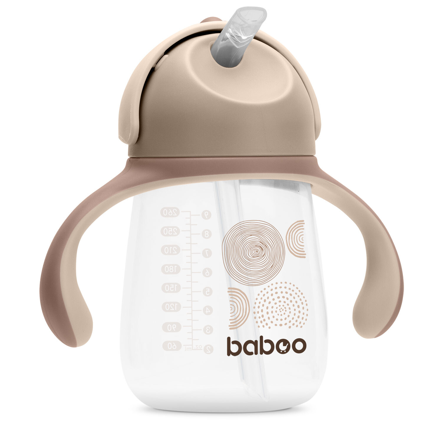 Baboo силикон соруултай аяга бариул, тагтай бор 9+сар 260мл