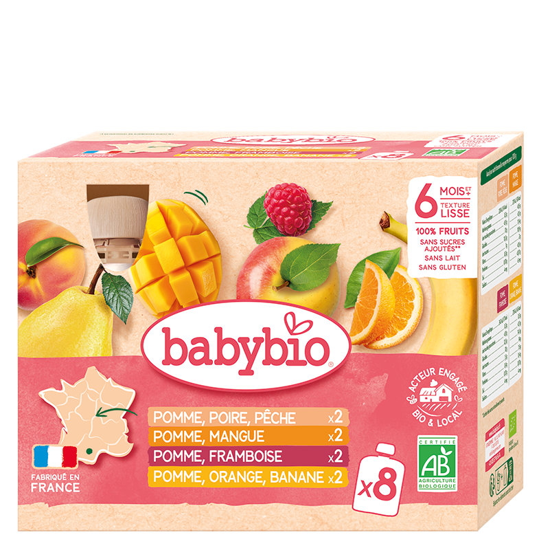 Babybio Хайрцагтай холимог жимсний нухаш 90гр*8ш 6+сар