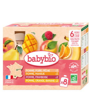 Babybio Хайрцагтай холимог жимсний нухаш 90гр*8ш 6+сар
